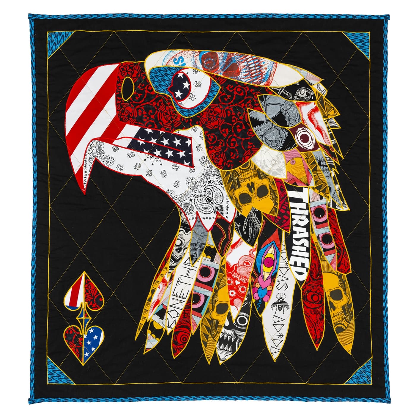 Ben Venom, American Bird, 2019. 114cm x 122cm (45" x 48"). Quilting, appliqué. Recycled fabric.