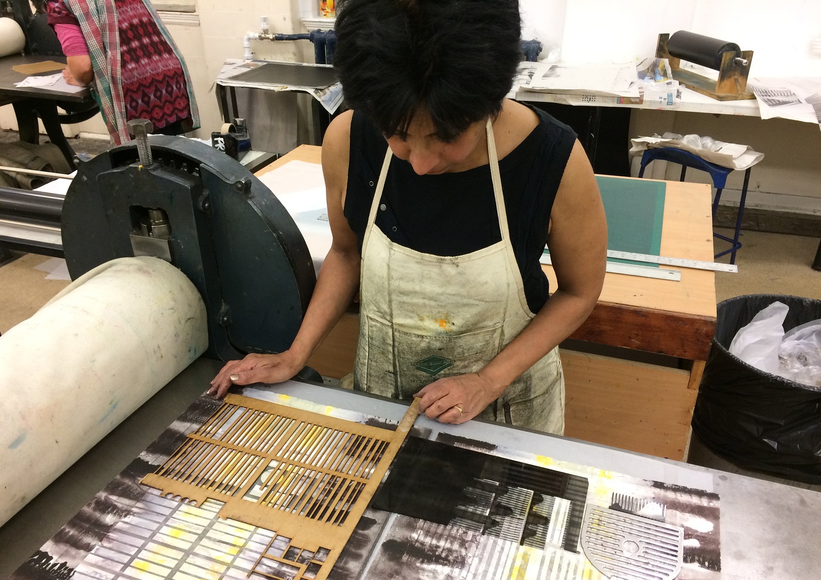 Sumi Perera, working on prints