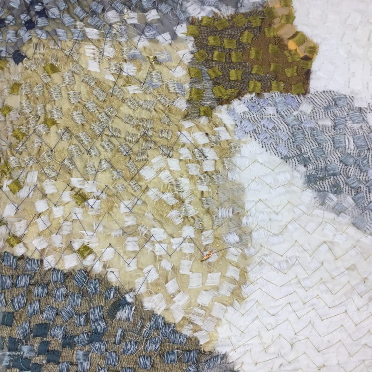 Hazel Bruce: 'Make do and mend' pieced fabrics connected by repeated ...