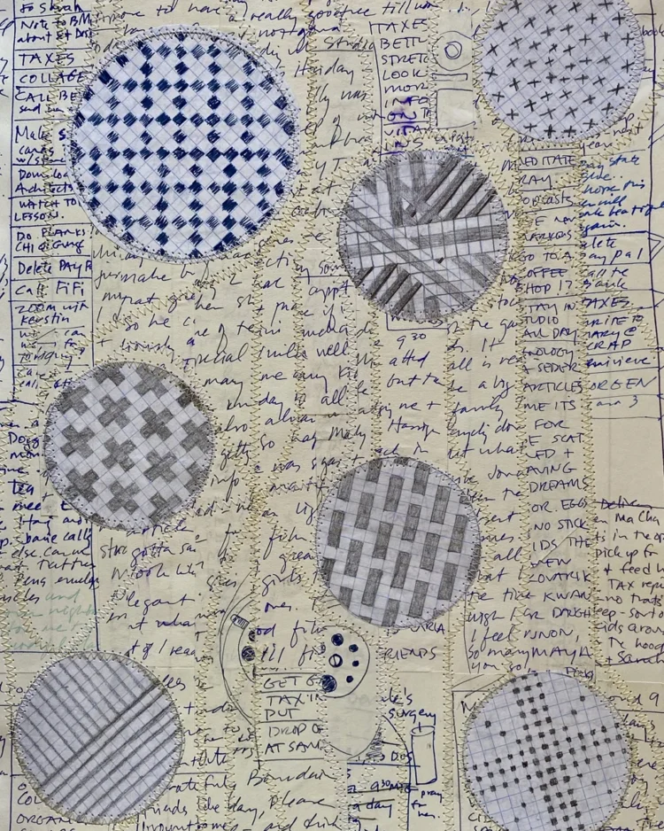 Daniella Woolf, Perfect Pandemic Project – Blue Rounds, 2020. 28cm x 38 cm (11" x 15"). Machine stitch. Paper, thread. Photo: RR Jones Photography.