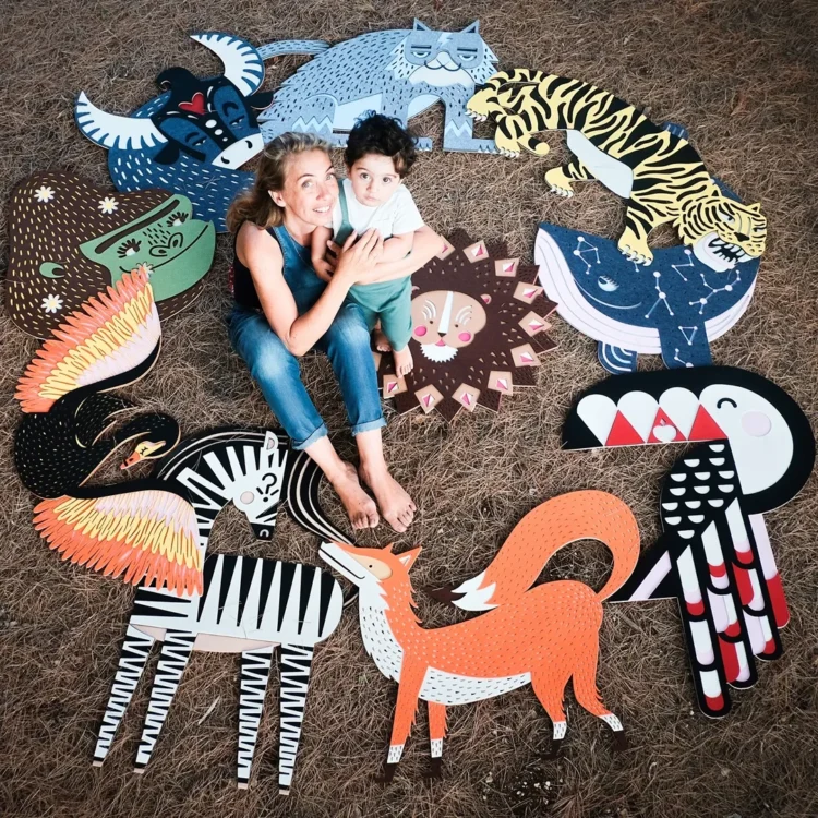Pamela Campagna with her son and the MINI Art For Kids collection.