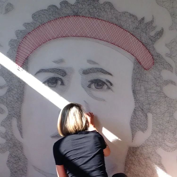 Pamela Campagna working on the MCENROE portrait for NIKE headquarters in Beaverton, USA.
