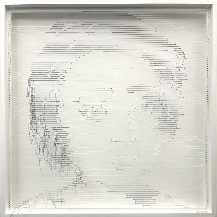 Pamela Campagna, the BIG KNOTTHING_10, 2021. 100cm x 100cm (39" x 39"). Partition of polyester threads on wooden frame. 