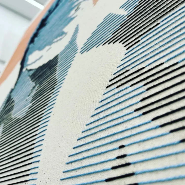 Pamela Campagna, w i n d 01 (detail), 2023. 100cm x 100cm (39" x 39"). Partition of cotton threads on canvas. 