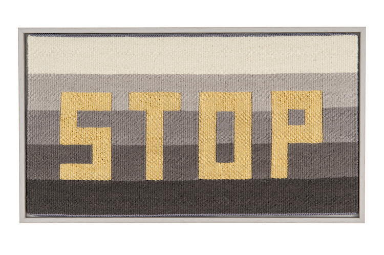 Caron Penney, Stop_2008_2013, 38cm x 20cm, 2016, wool & gilt gold thread