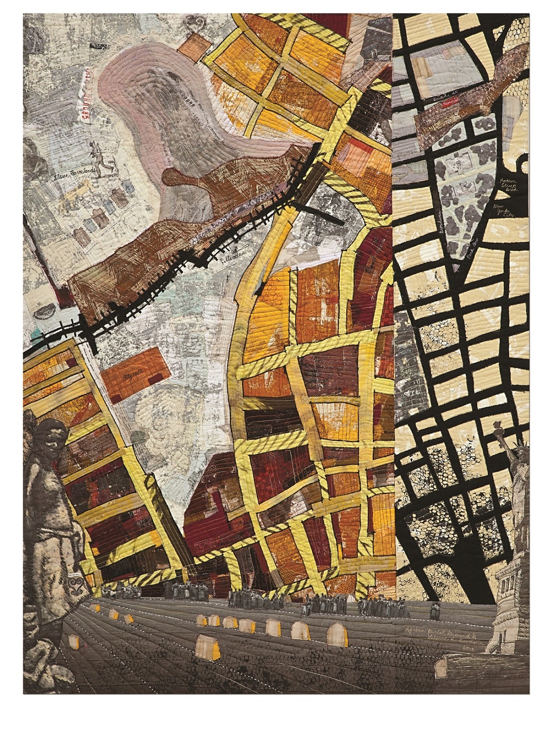 Valerie Goodwin: African Burial Ground II, 2009, 32" x 4", Hand applique, Piecing, Painting Machine Applique, stamping