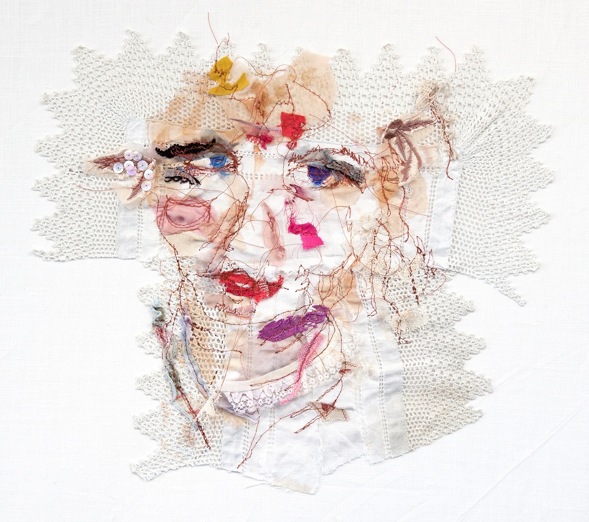 Ailish Henderson: Pistachio Smiles, 2016, Irish linen, Watercolour paints and treasured items