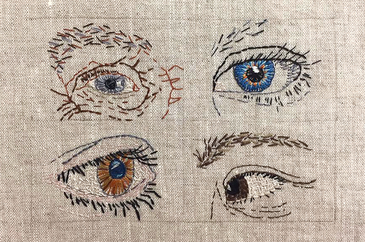 April Sproule hand stitched eye sample