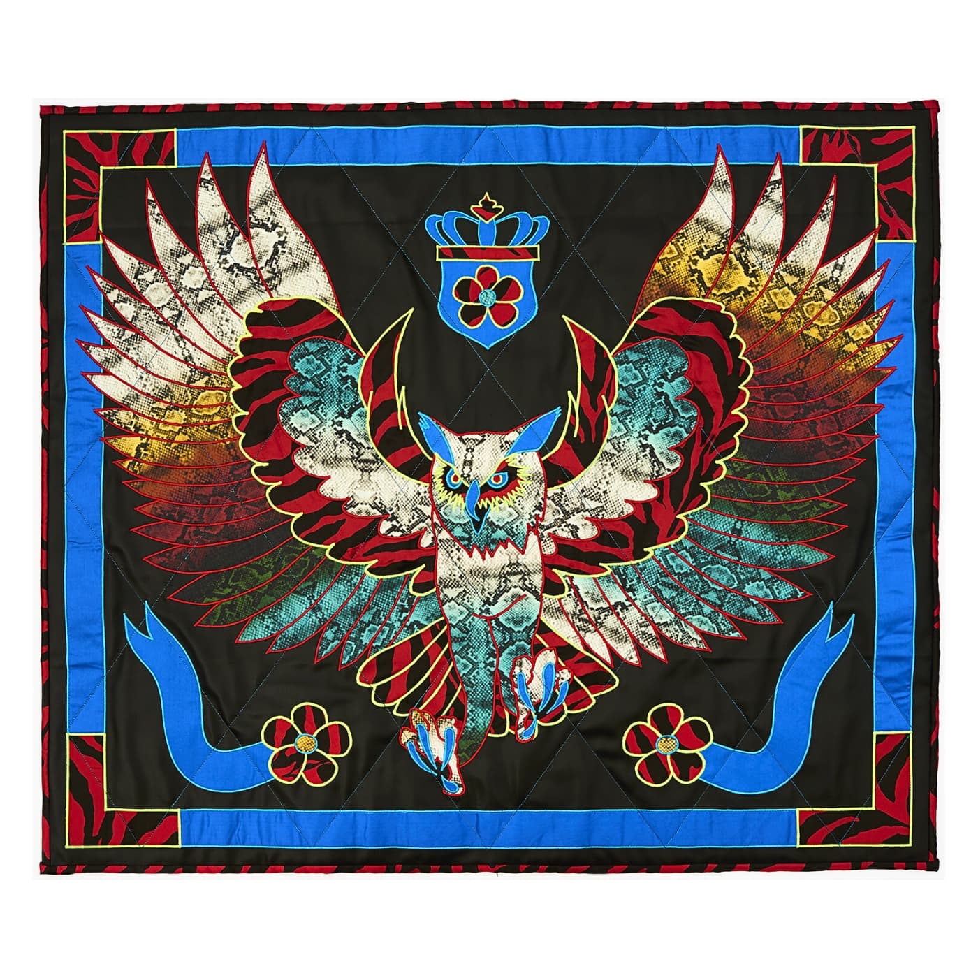 Ben Venom, Midnight Flyer, 2020. 119cm x 102cm (47" x 40"). Quilting, appliqué. Recycled fabric.