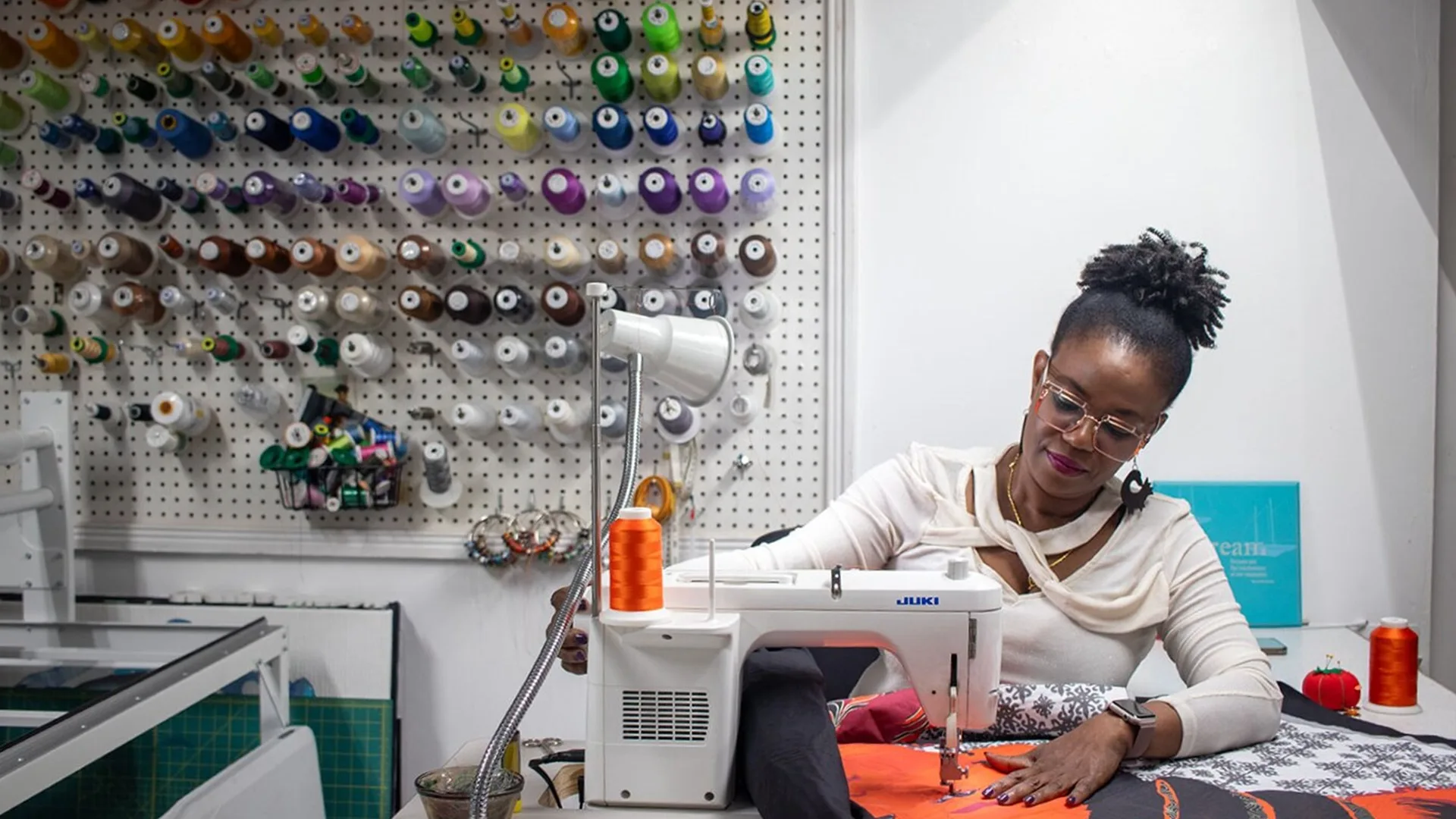 Clara Nartey using her JUKI sewing machine.