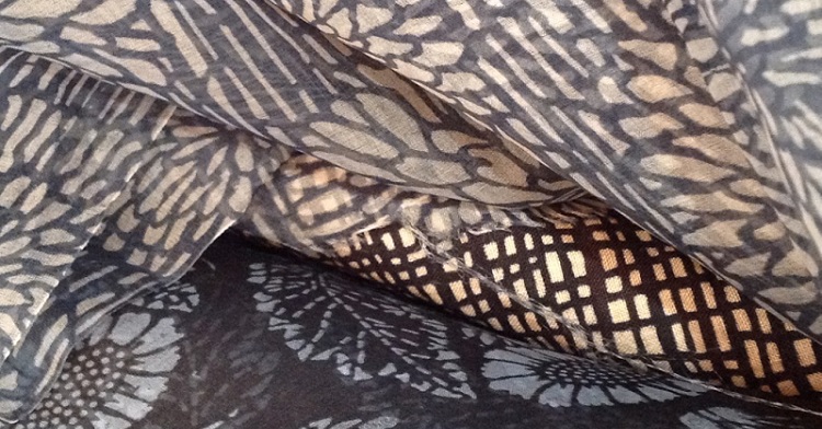 Sarah Desmarais: Katazome handprinted silk organza dress fabrics (Detail)