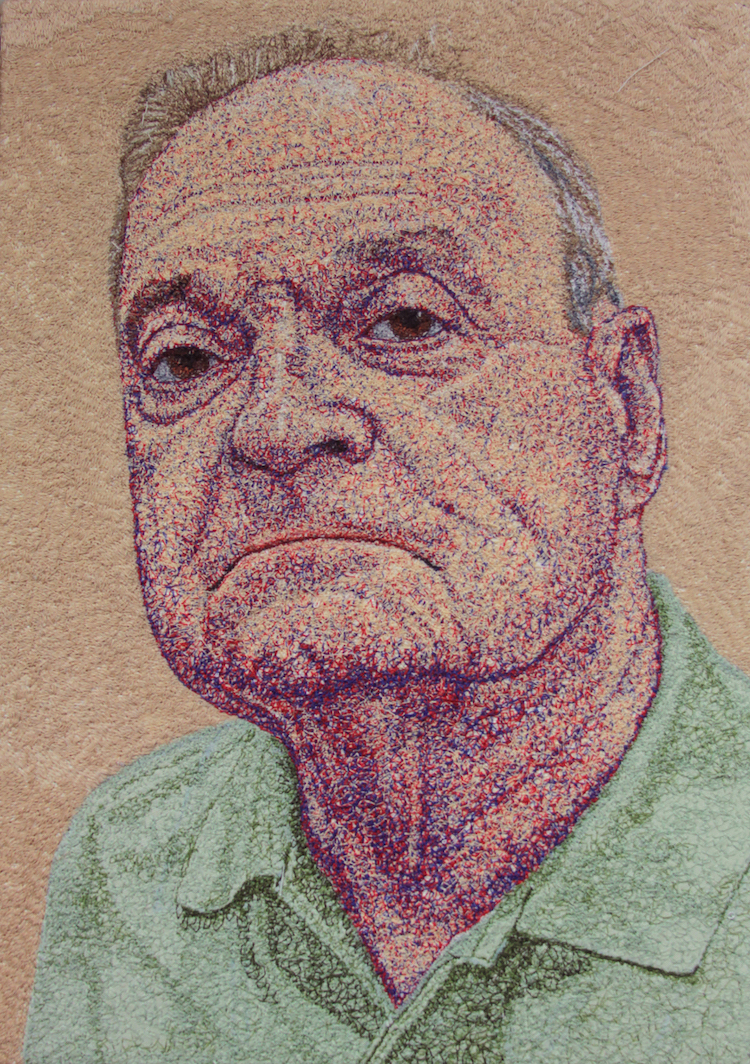 Frank Sabatté, Fr Kenny, 14 x 12, 2014, Random-stitch, free-motion embroidery and appliqué