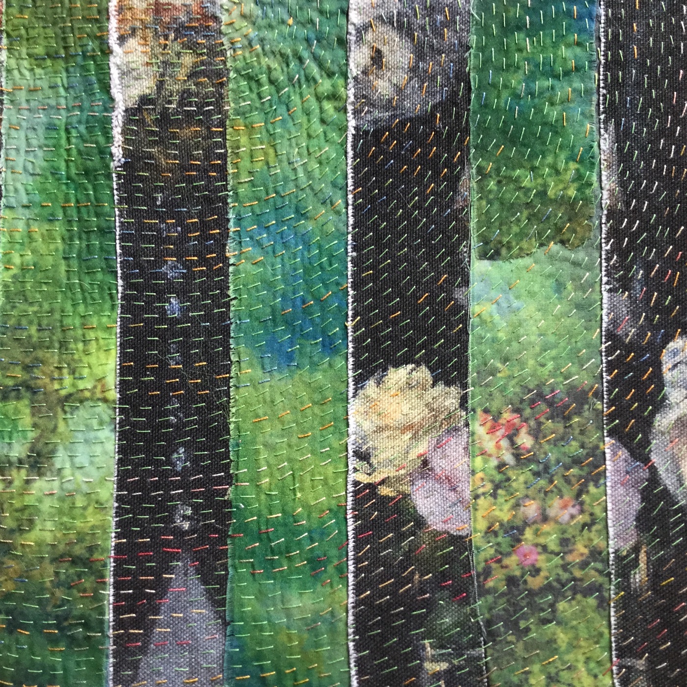 Gavin Fry: Detail of finished stitching on printed cloth strips