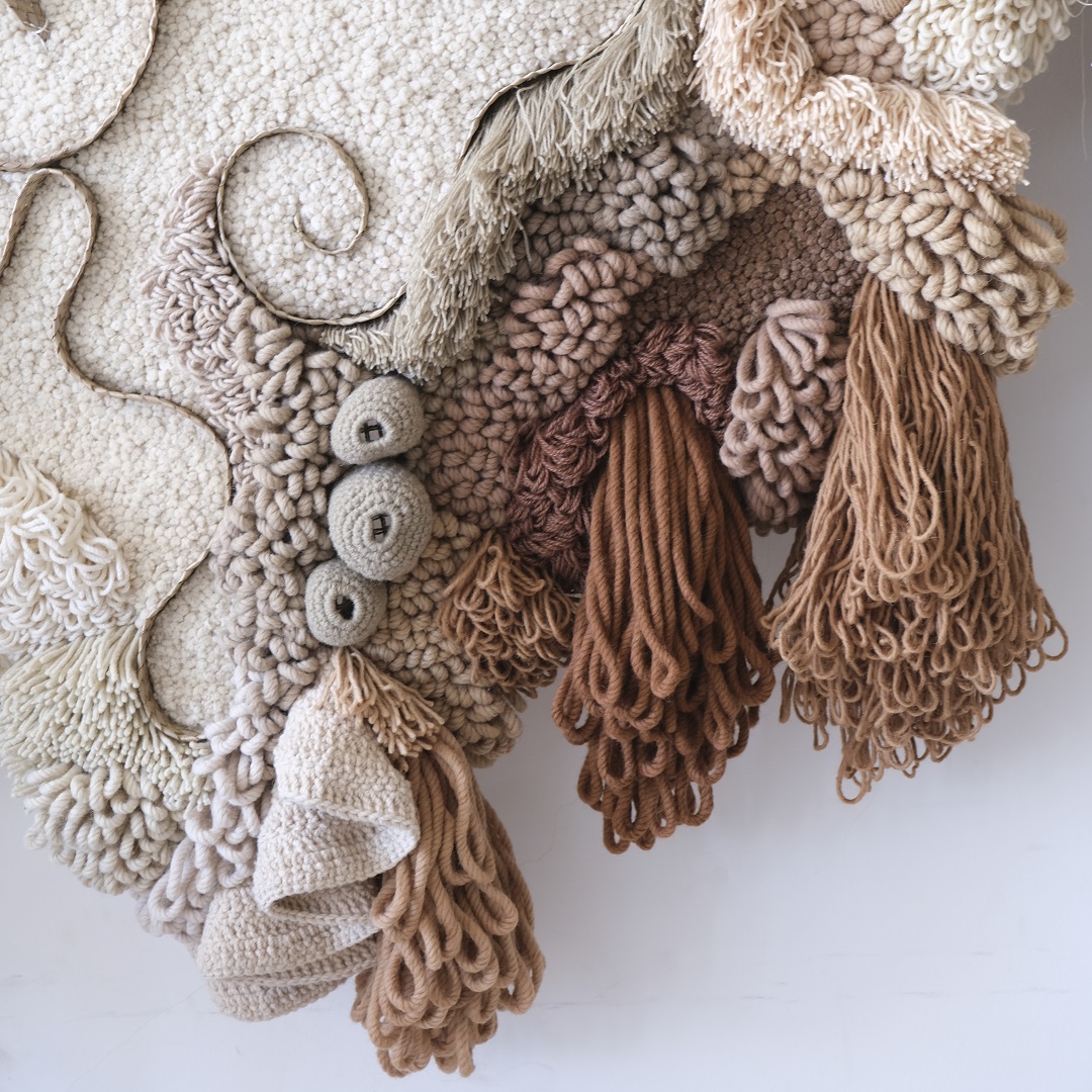 Vanessa Barragão, Nostalgia (detail) 2020. 240cm x 185cm (8’ x 6’). Basketry, latch hook, crochet and other fibre techniques. 100 per cent recycled wool and esparto grass.