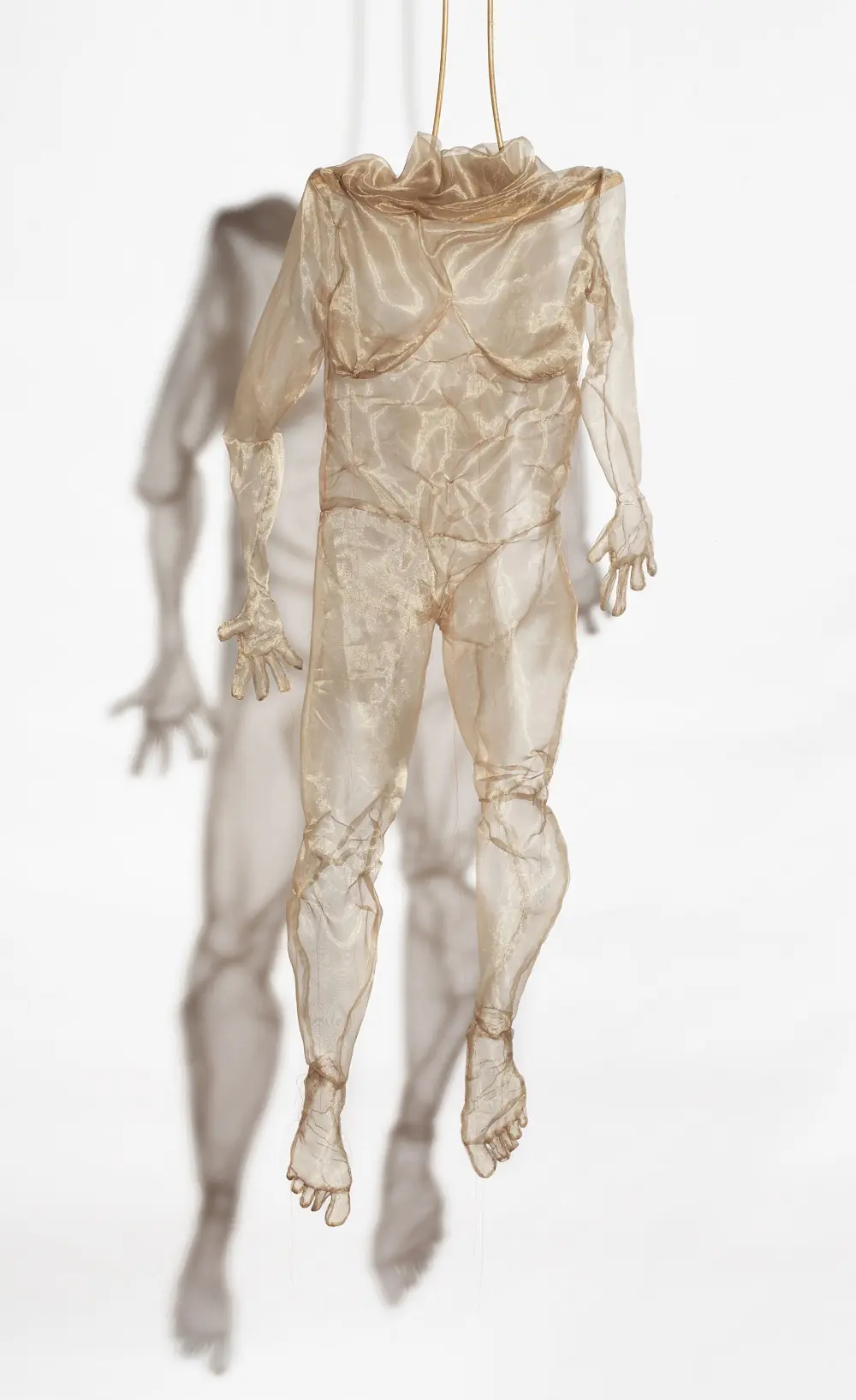 Jodi Colella: First Skin, 2018, 59 in. high x 24 in. wide x 8 in. deep, Hand sewn and modeled self portrait out of polyester organza and cotton thread