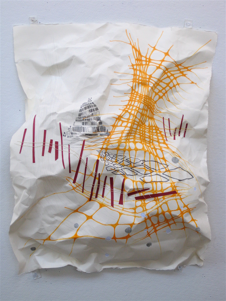 Kelly Kozma, Untitled sketch, 2009, 24"h x 18"w, marker, pencil, collage & embroidery on paper