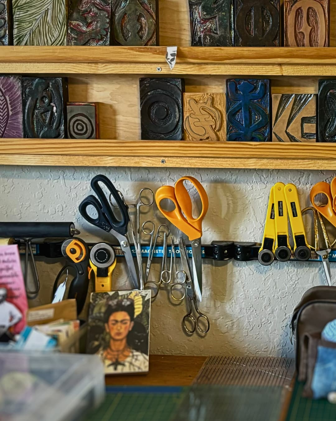 A shelf with various tools on it