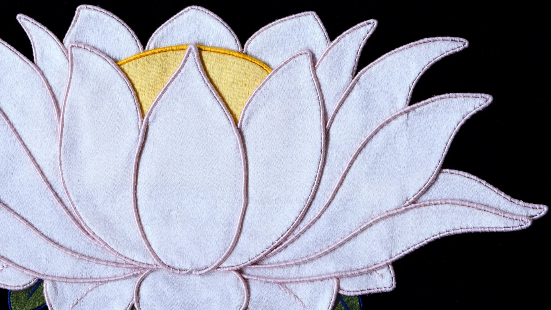 Leslie Rinchen-Wongmo, Lotus, 2000. 24cm x 30cm (9½"' x 12"). Hand stitch, Tibetan appliqué. Silk satin, horsehair. 