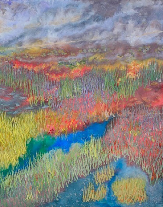 Mixed media textile art by Barbara Lee Smith – Marshland Twighlight