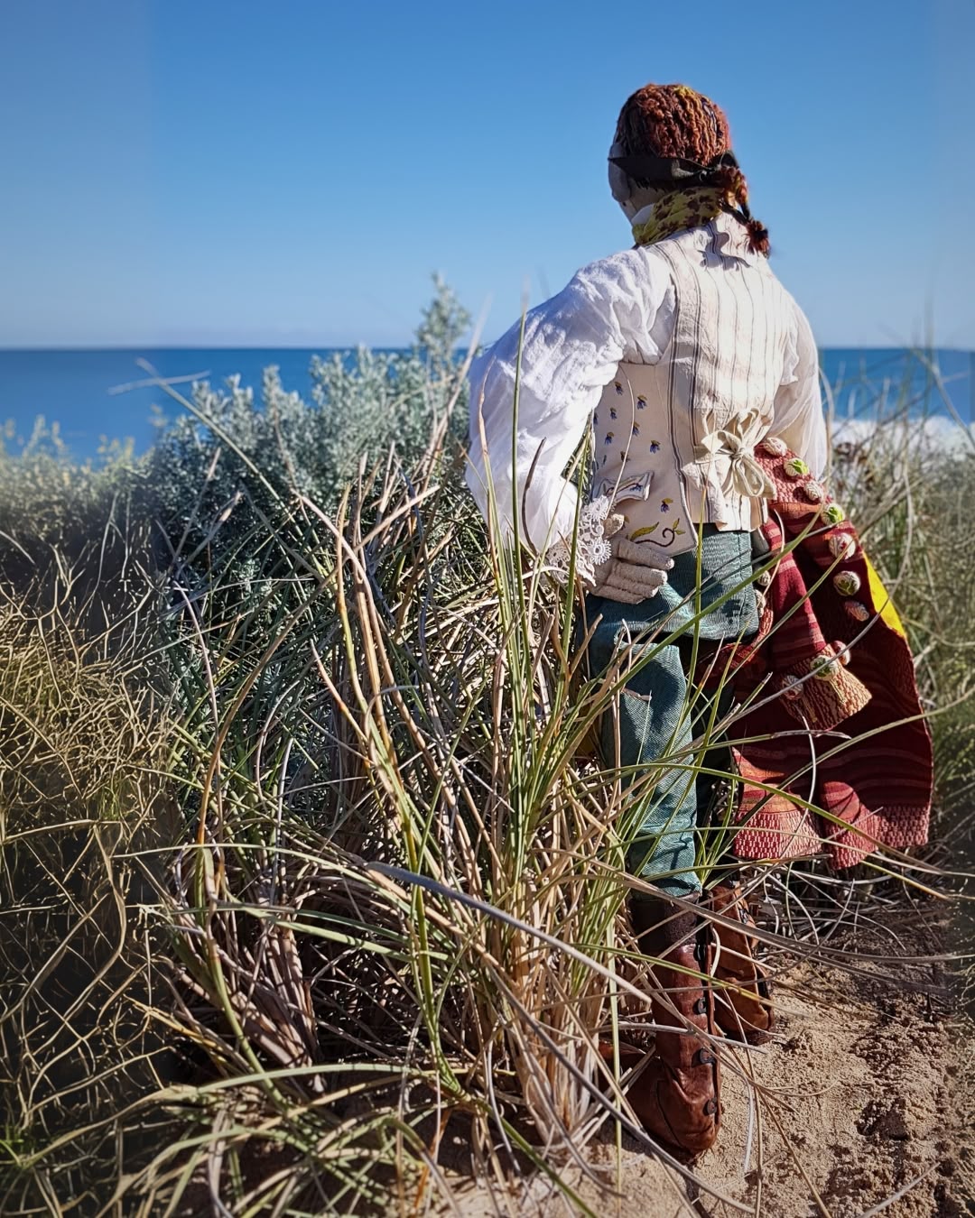 a person walking in the grass