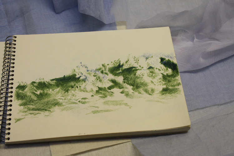 Sketch, crashing wave