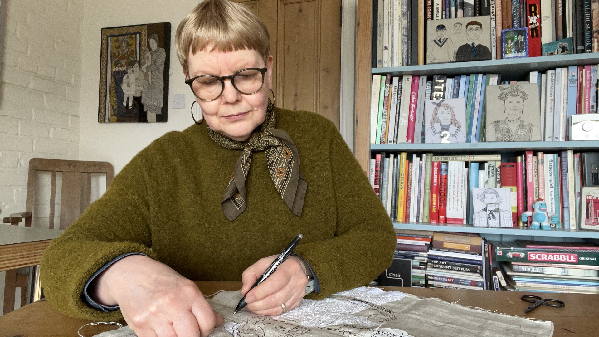 Sue Stone, working in her studio.