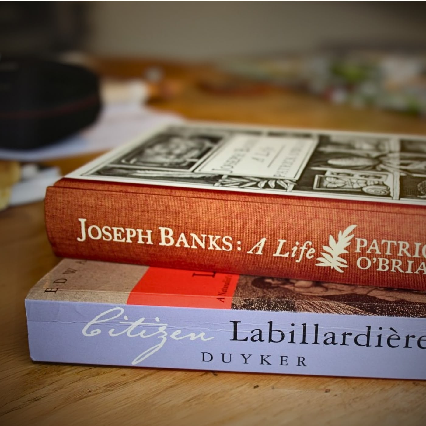 a stack of books on a table