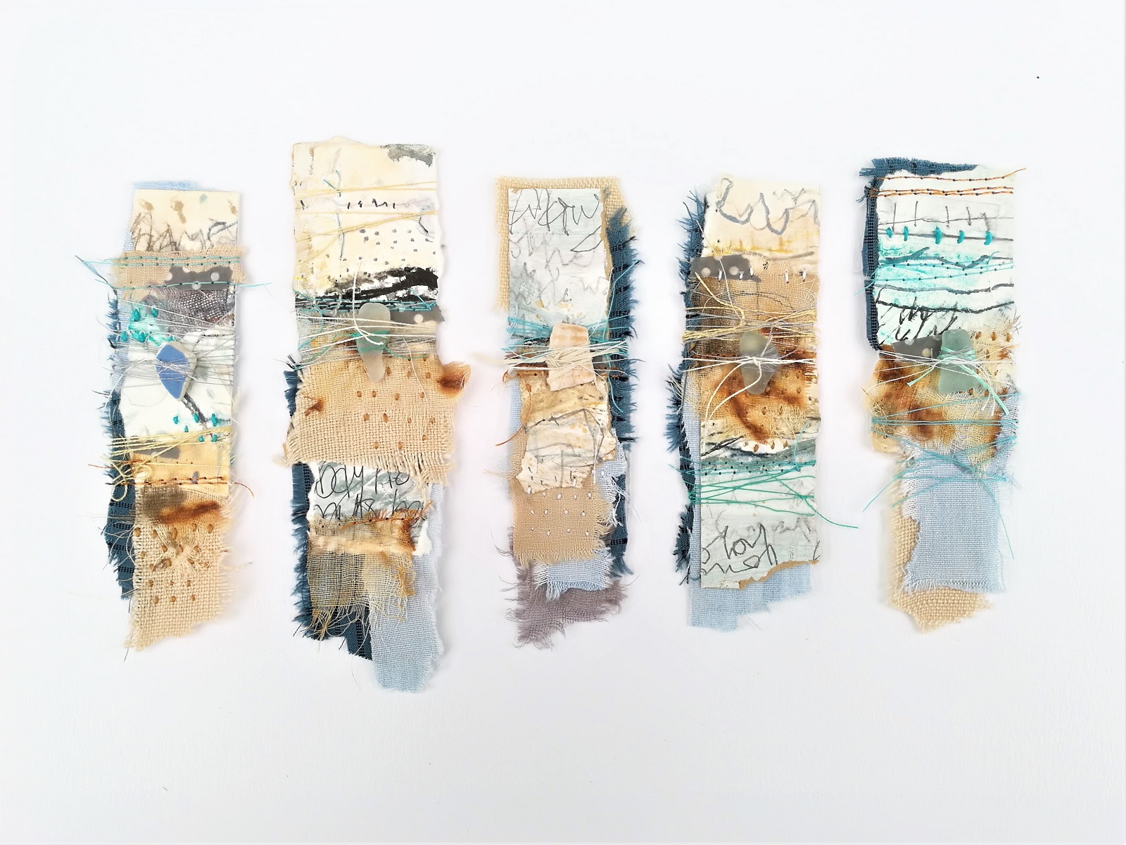 Shelley Rhodes: Coastal Fragments, 2021, 30 x 21 cm, mixed-media collages with found objects