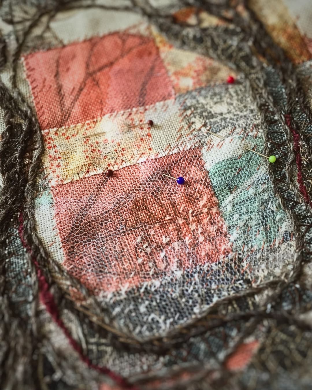 A close up of a patchwork fabric