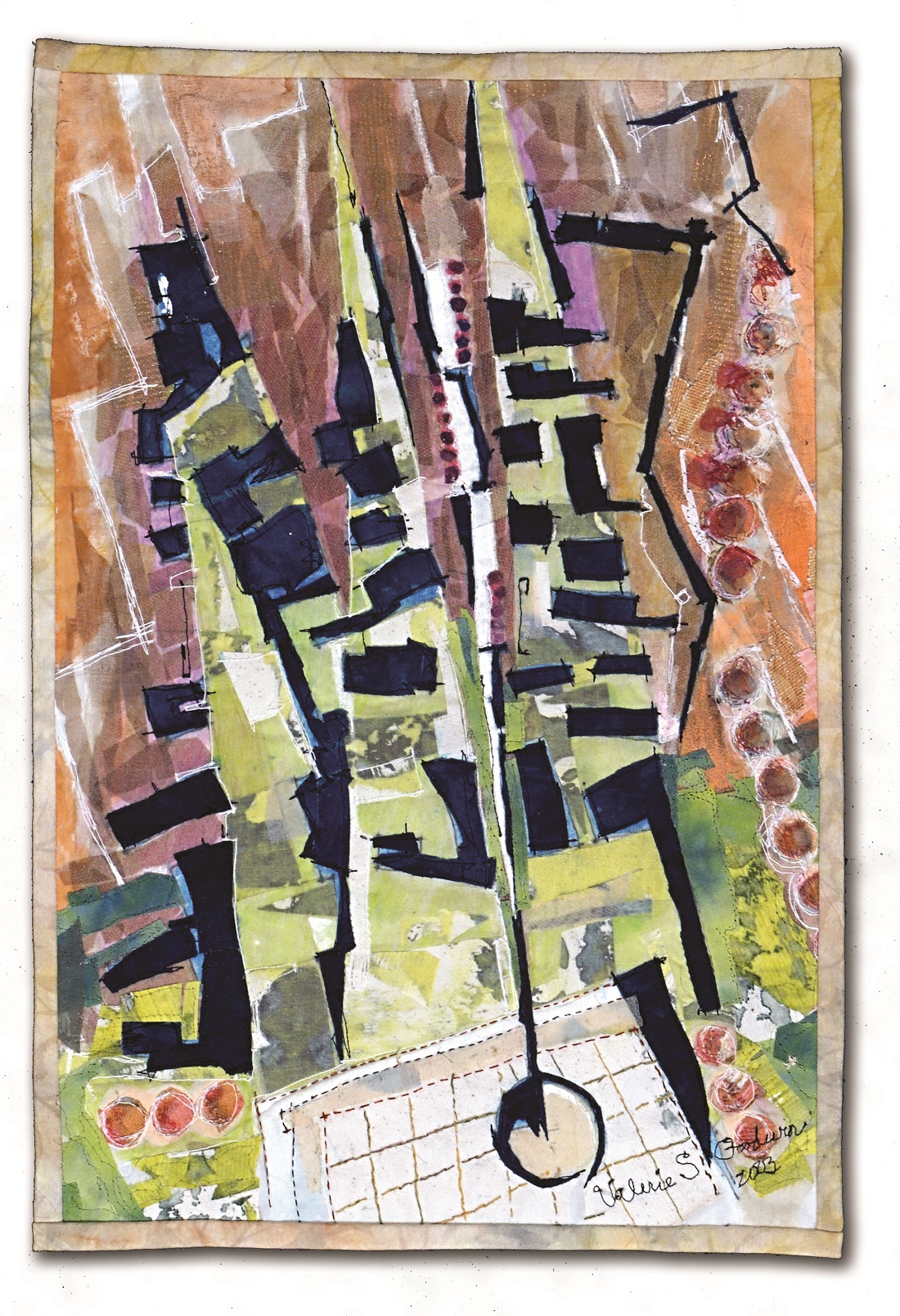 Valerie Goodwin: Unknown Regions, 2003, 10" x 15", free motion stitching, hand stitching, painting, fusing