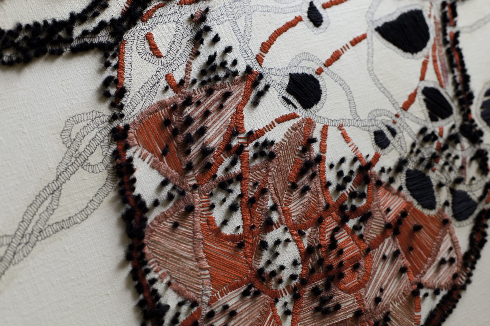 Varka Kozlovic: Fountain pen series Op.n 32 (Detail), 2015, 100 x 80, Natural ink and thread on canvas