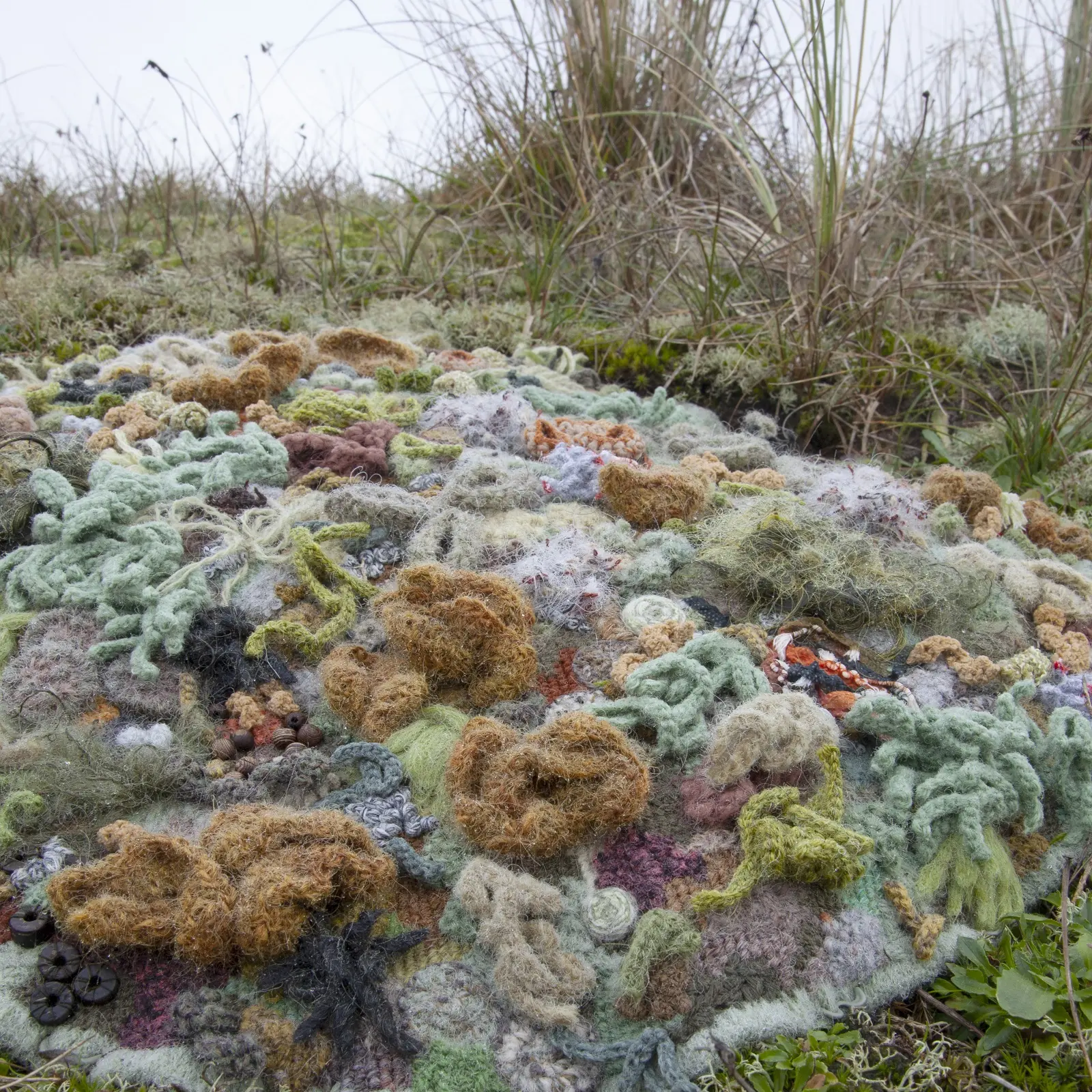 Hannah Streefkerk, Spotted (detail), 2021. Installation 5m x 3m (16' x 10'). Mixed yarns. Embroidery and crochet.