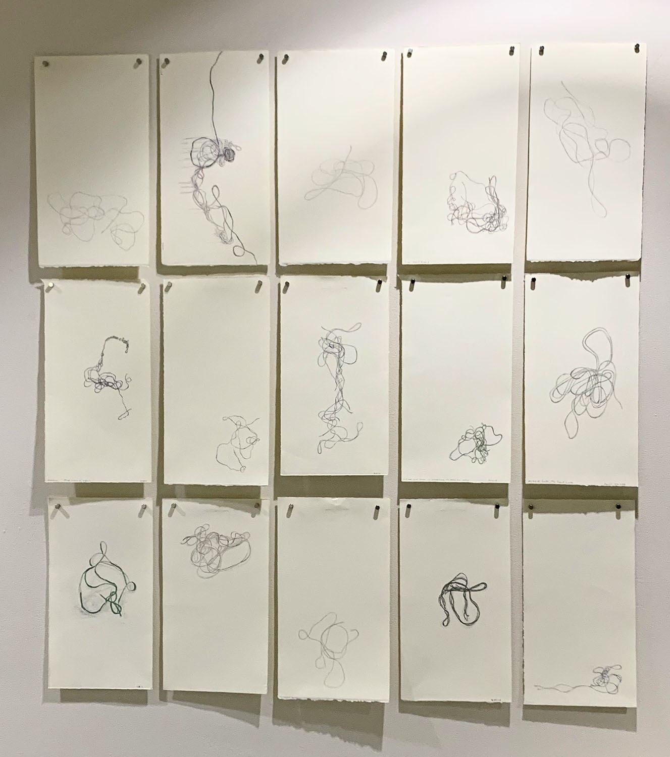 Joetta Maue: Drawings made during the same time period where I was exploring thread and knots as a shape and metaphor for the complicated aspects of life. Inspired by a pile of thread and Annie Albers drawings